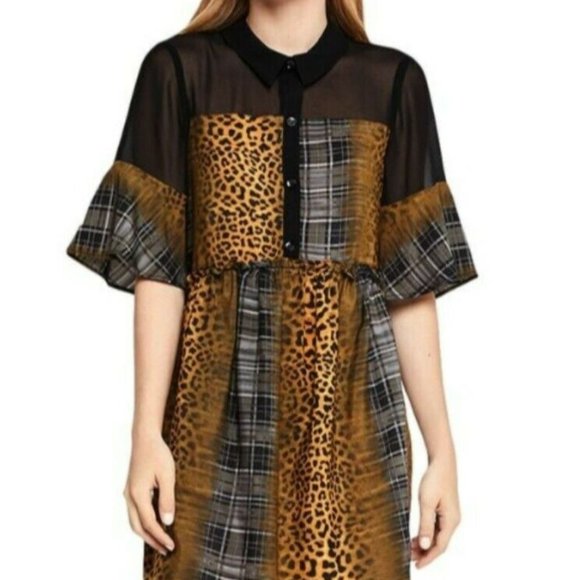 NEW BCBGeneration Leopard Plaid Multi Shirt Dress - Picture 1 of 7